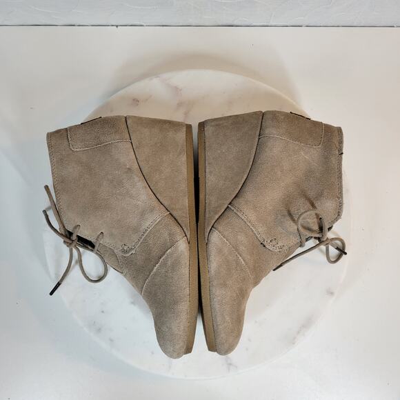 Toms Women's Shoes Size 8.5 Brown Suede Lace-Up Almond Toe Buck Wedges Heels - Picture 7 of 12